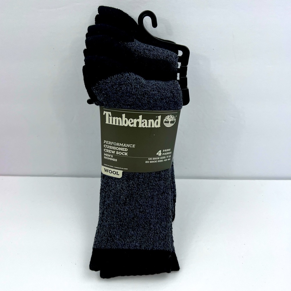 TIMBERLAND, CUSHIONED WOOL BLEND BOOT SOCKS, 4 PAIRS, MEN’S 9 - 12 SIZE,